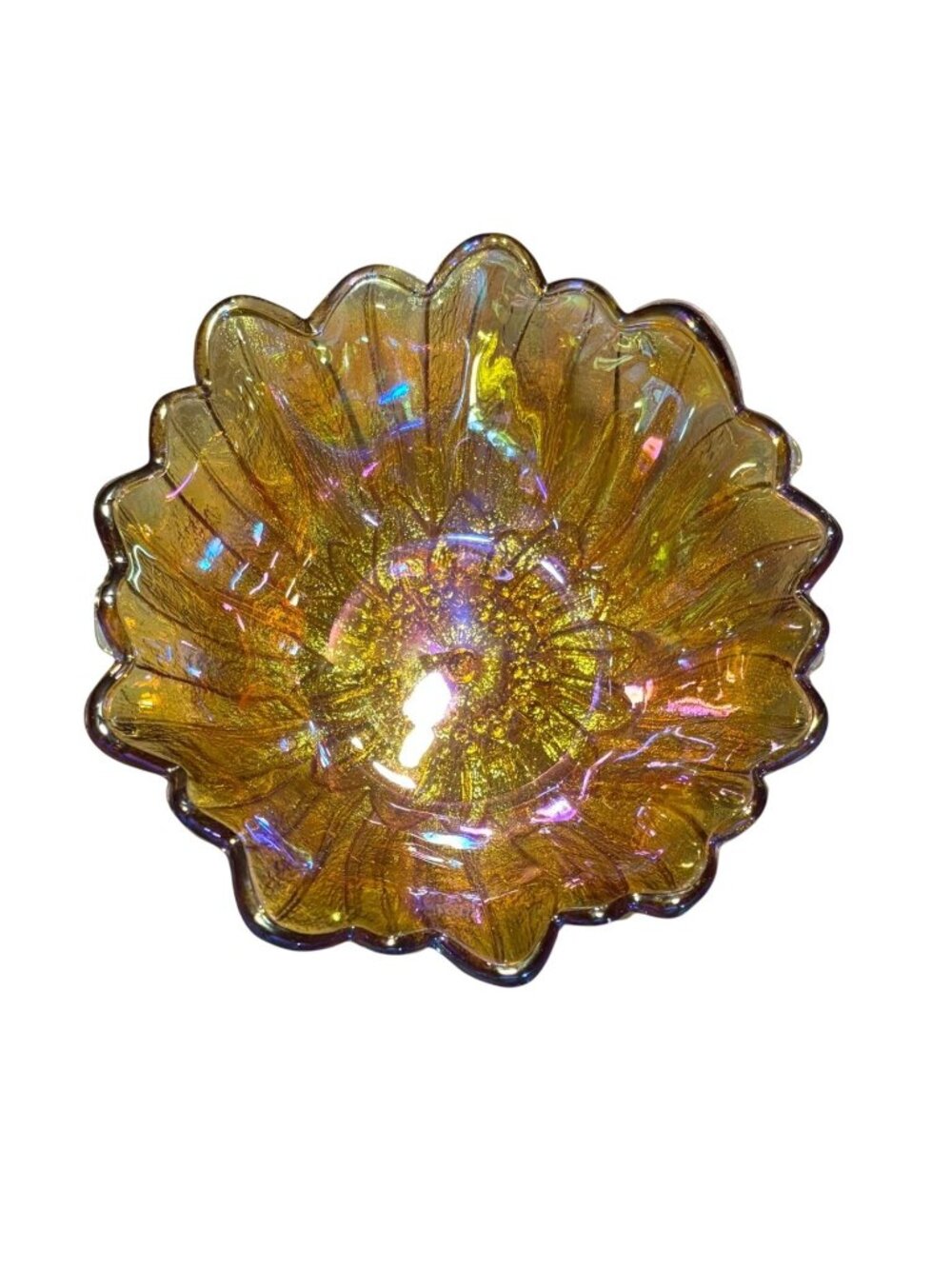 VTG 1970s 7" Nappy Lily Pons Amber Carnival by Indiana Glass Sunflower MCM